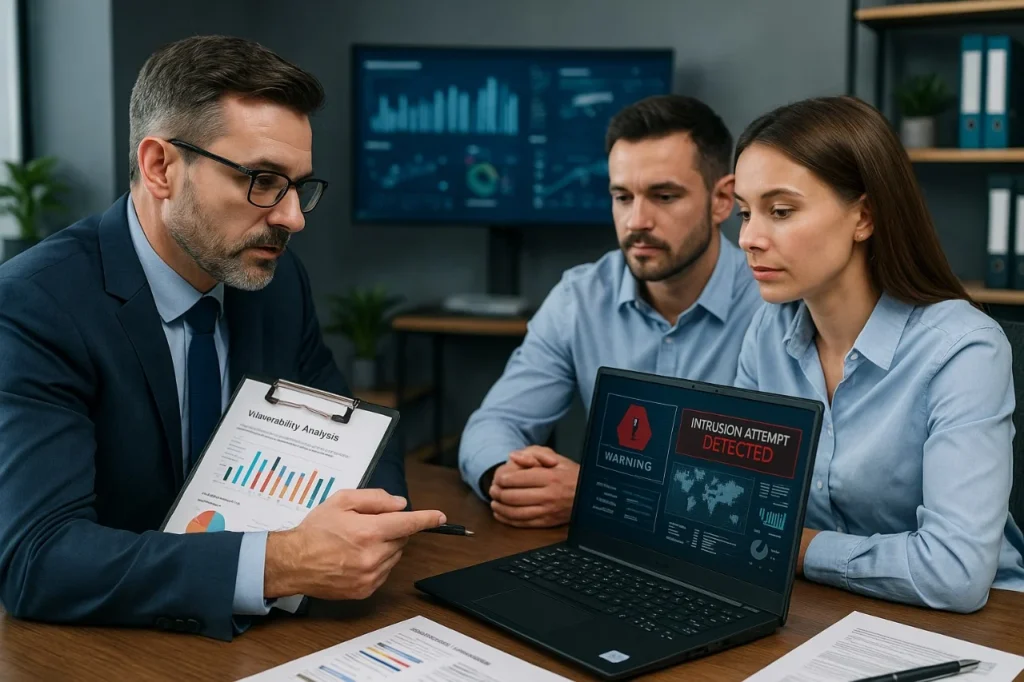 Consultor revisando informe de vulnerabilidades
